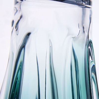 Hand Blown Forest Green Ombre Art Glass Vase 10" Tall