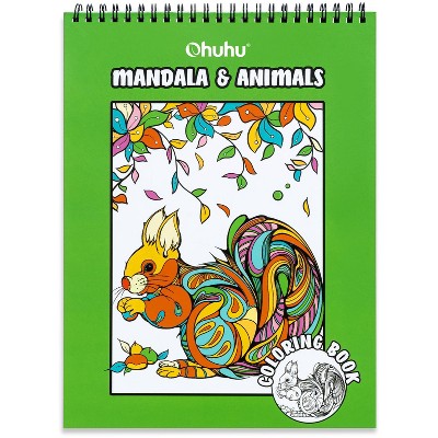 Ohuhu Double Sided Coloring Book Bleedproof - Animals & Mandala Coloring Book - 20 Sheets/40 Pages Spiral Coloring Book -Great Stress-Relieving Gift