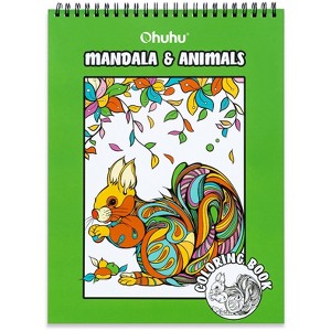 Ohuhu Double Sided Coloring Book Bleedproof - Animals & Mandala Coloring Book - 20 Sheets/40 Pages Spiral Coloring Book -Great Stress-Relieving Gift - 1 of 4