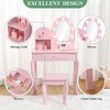 Kids Vanity Set with Touch Lighted Mirror, Pretend Play Girls Vanity Table and Chair Set with Mirror, Stool, and Wood Makeup Playset - 3 of 4