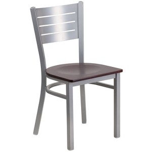 Emma and Oliver Silver Slat Back Metal Restaurant Dining Chair - 1 of 4