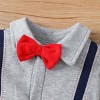 PATPAT Baby Newborn Infant Boys Gender Neutral Long Sleeve Button Grey Bow Tie Romper Jumpsuit Outfits Clothes - 3 of 4