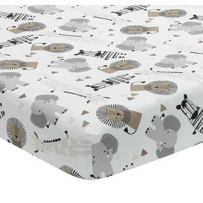 Lambs & Ivy Jungle Safari Cotton White/gray Elephant/lion Fitted Mini ...