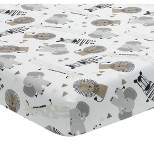 Lambs & Ivy Jungle Safari Cotton White/Gray Elephant/Lion Fitted Mini Crib Sheet