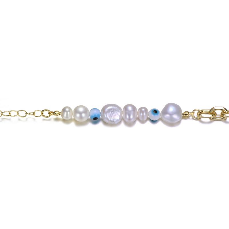 Guili 14k Yellow Gold Plated Bracelet with Freshwater Pearls, Eye Pattern Beads, and Cable Chain for Kids, 2 of 3