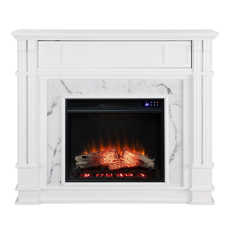 Highpoint Faux Cararra Marble Touch Panel Electric Media Fireplace White - Aiden Lane, 5 of 16