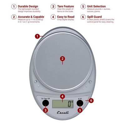 Escali Primo Chrome Digital Kitchen Scale with Tare Function