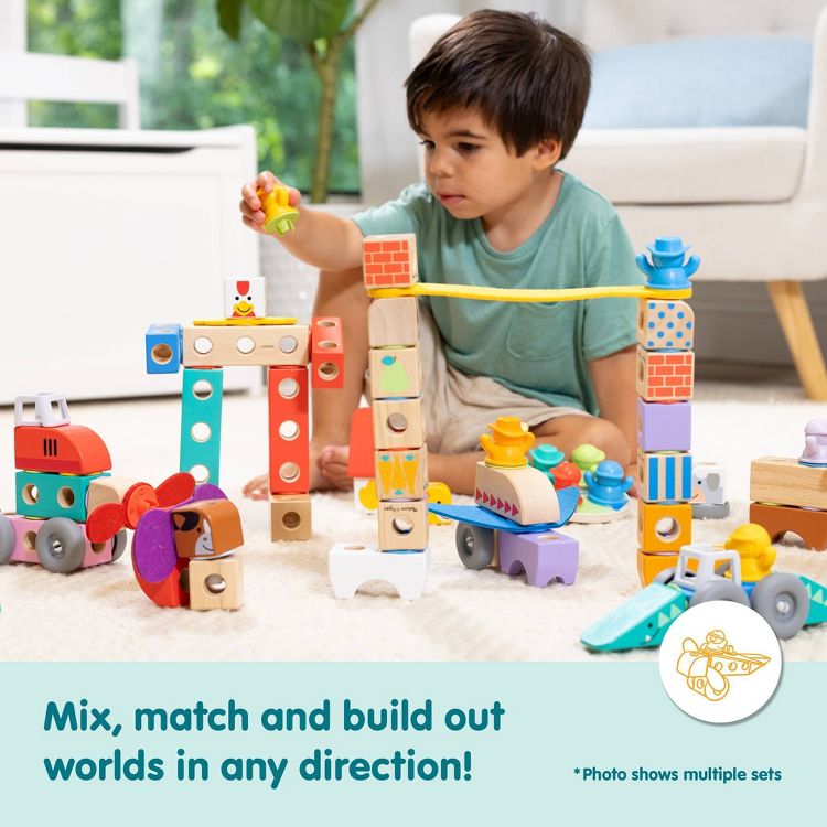Melissa & Doug Blockables Farm Snap And Play, Mix And Match Connectable Wooden Building Blocks Play Set - 56Pc, 6 of 9