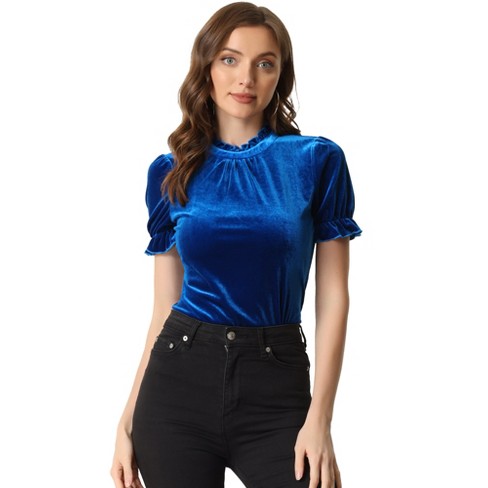 High-neck velvet blouse - Woman