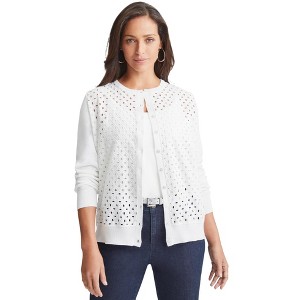 Jessica London Women's Plus Size Fine Gauge Eyelet Cardigan - 1 of 4
