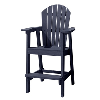 High Adirondack Barstool, Weather Resistant HDPE Patio Stool with Backrest and Armrests, Navy Blue