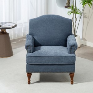 Blue Living Room Nailhead Upholstered Armchair, Comfortable Chenille Club Sofa Chair - 1 of 4