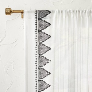 1pc Light Filtering Diamond Border Window Curtain Panel White - Opalhouse™ designed with Jungalow™ - 1 of 4