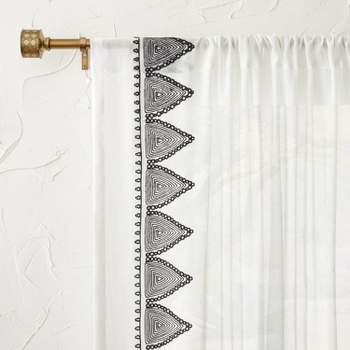 1pc Light Filtering Diamond Border Window Curtain Panel White - Opalhouse™ designed with Jungalow™