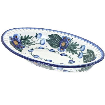 Blue Rose Polish Pottery Forget Me Not Small Oval Dish