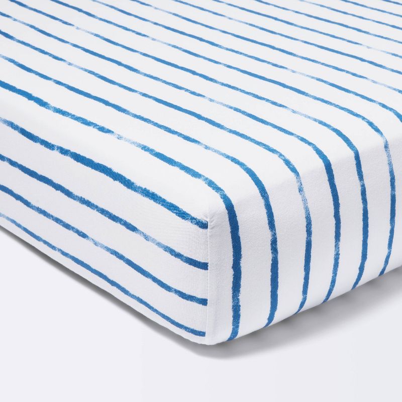 Fitted Crib Sheet Stripe - Navy/White - Cloud Island&#8482;, 1 of 6