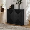 Modern V-Pattern Storage Cabinet, Narrow Sideboard Accent Cabinet with 2 Outlet Holes for Entryway, Coffee, Living Room, Hallway, Office-Tanpinhause - 2 of 4