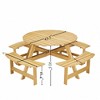 SKRAN 8-Person Wood Outdoor Round Picnic Table Set with 4 Built-in Benches and Umbrella Hole - Perfect for Garden, Backyard, Porch & Patio (Natural) - 4 of 4
