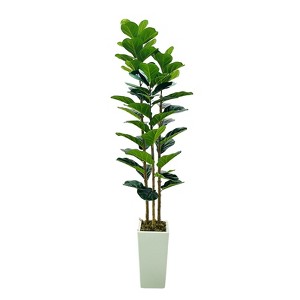 Artificial Fiddle Leaf Fig Tree with White Planter, 6ft Tall Fake Tree with Natural Wood Trunk for Home Decor, Faux Ficus Tree for Office Living Room - 1 of 4