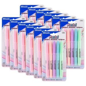 BAZIC Products® Pen Style Highlighter with Pocket Clip, Pastel, 5 Per Pack, 12 Packs - 1 of 4