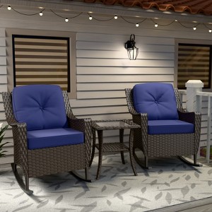 EAGLE PEAK Azure Bay 3 Piece Outdoor Wicker Bistro Set, Patio Rocking Chairs with Side Table - 1 of 4