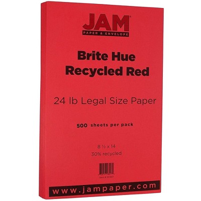 JAM Paper Legal Colored 24lb Paper 8.5 x 14 Red Recycled 500 Sheets/Ream 101337B