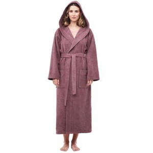 Arus Women's Meridian Regular Style Hooded Mid-Calf 100% Turkish Cotton Robe - 1 of 3