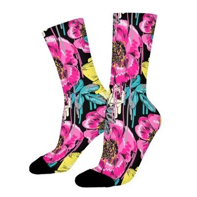 Floral Women Printed Crew Socks Funny Funky Socks Soft Polyester Novelty Gifts for Artists Men