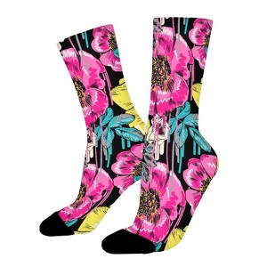 Floral Women Printed Crew Socks Funny Funky Socks Soft Polyester Novelty Gifts for Artists Men - 1 of 1