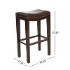 KWPZQEB Studded PU Barstools Set of 2, Saddle-Shaped Bar Stools with Wooden Legs, Modern Backless Design Bar Stools for Kitchen Island, Bar, Brown - 3 of 4