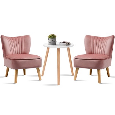Costway 3pcs Accent Chairs and Side Table set 2pcs Velvet Sofa Round Sofa Table