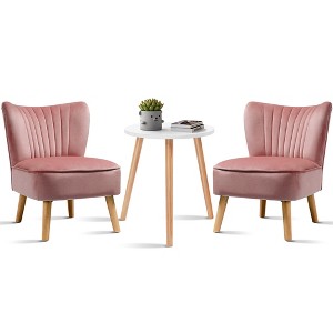 Costway 3pcs Accent Chairs and Side Table set 2pcs Velvet Sofa Round Sofa Table - 1 of 4