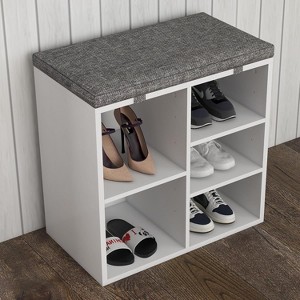 Storage Bench with Cushion - Adjustable Shoe Rack Cabinet for Entryway, Hallway, and Living Room - 1 of 4
