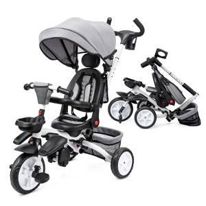 Baby Tricycle, 7 in 1 Folding Toddler Bike w/Removable Adjustable Push Handle, Canopy, Rotatable Seat, Safety Harness, Cup Holder & Storage - 1 of 4