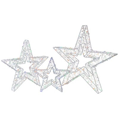 Multicolor LED Lighted Christmas Star Lawn Decorations Set of 3
