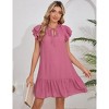 Womens Summer Dresses 2025 V-Neck Drawstring Ruffle Cap Short Sleeve Side Pockets Mini Dress Sundress - 2 of 4