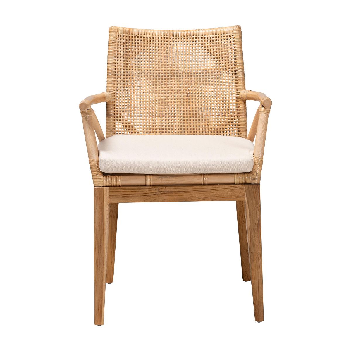 bali & pari Storsel Modern Bohemian Natural Brown Finished Teak Wood and Rattan Dining Chair - thumbnail 3