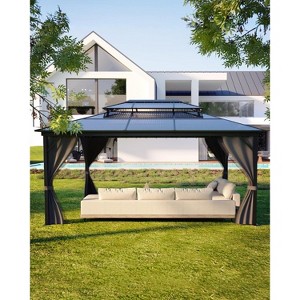 10x12 FT Hardtop Gazebo with Double Polycarbonate Roof, Aluminum Frame with Privacy Screens, All Weather Shelter for Patio Deck and Lawn, Slate Gray - 1 of 4