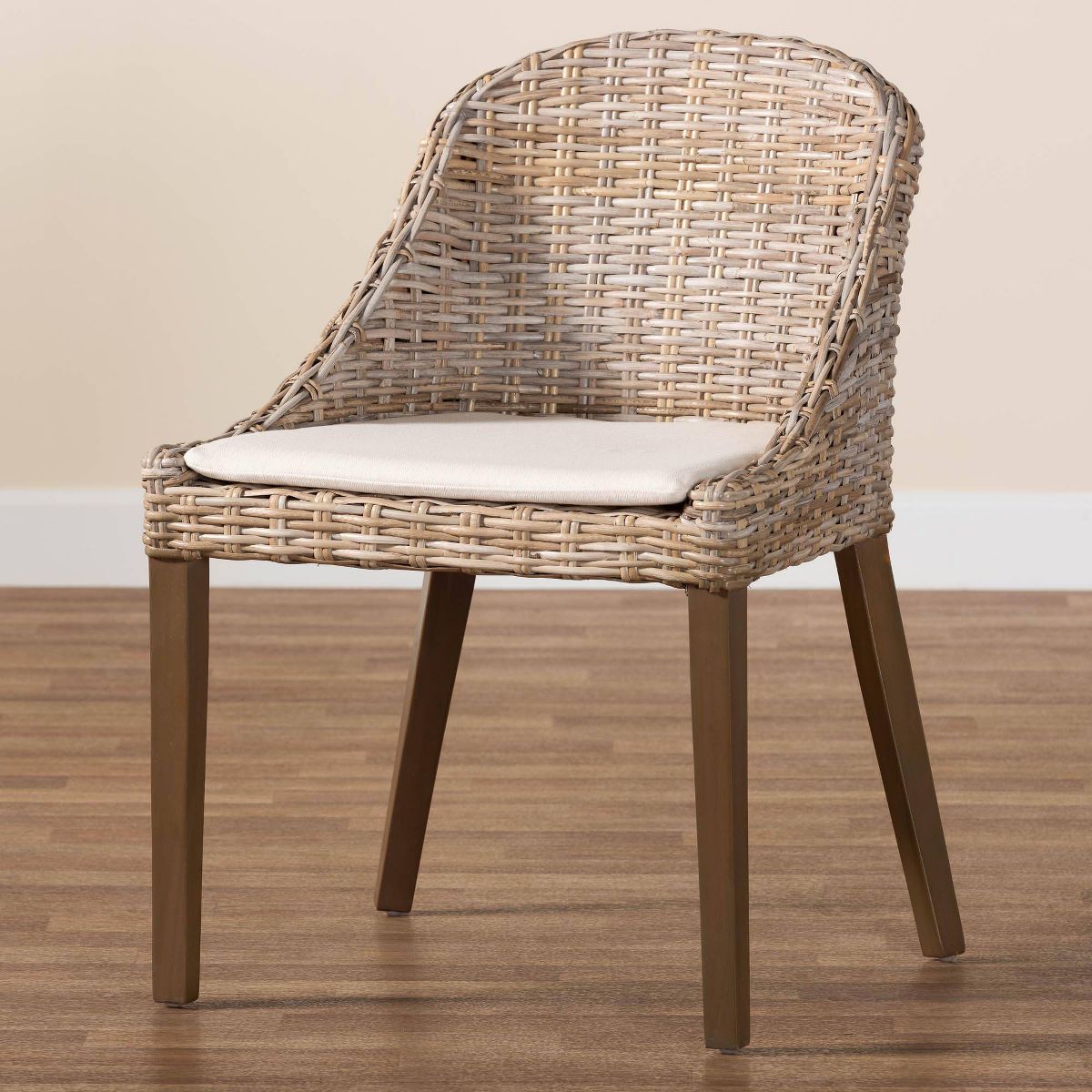 bali & pari Lara Rattan and Mahogany Wood Dining Chair Kubu Gray/Rustic Taupe - thumbnail 9
