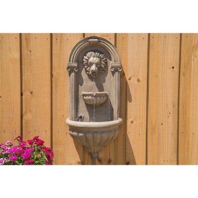 Royal Sandstone LED Outdoor Wall Fountain with Lion Head