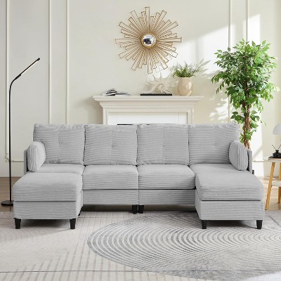Mjkone 89" U Shaped Sectional Couches with Storage Ottoman