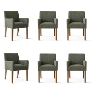 Set of 6 Upholstered Dining Chairs with Arms, Modern Linen Armchairs with Wooden Legs, Accent Chairs for Dining Room, Living Room - Panipeachy - 1 of 4