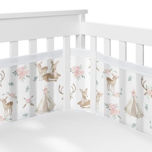 Sweet Jojo Designs Girl BreathableBaby Breathable Mesh Crib Liner Deer Floral Pink Green White - 1 of 4