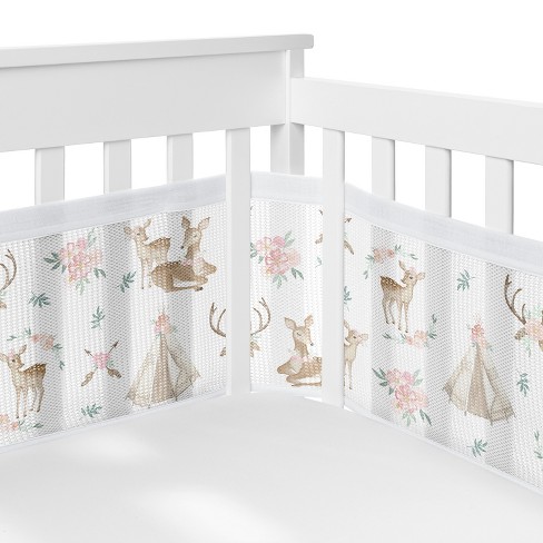 Sweet Jojo Designs Girl BreathableBaby Breathable Mesh Crib Liner Deer Floral Pink Green White - image 1 of 4