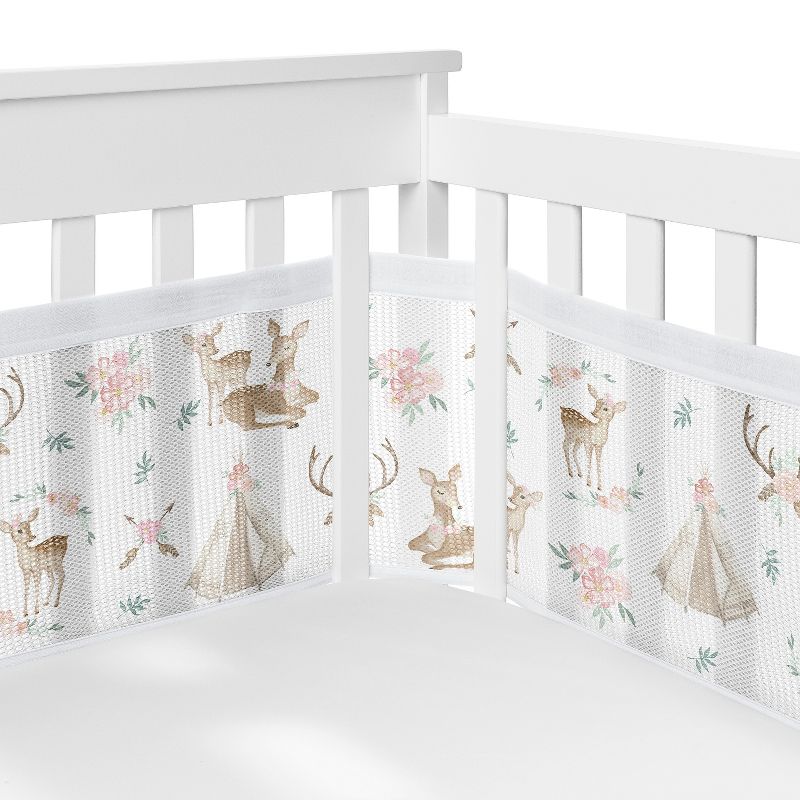 Sweet Jojo Designs Girl Crib Bedding + BreathableBaby Breathable Mesh Liner Deer Floral Pink Green White, 3 of 7