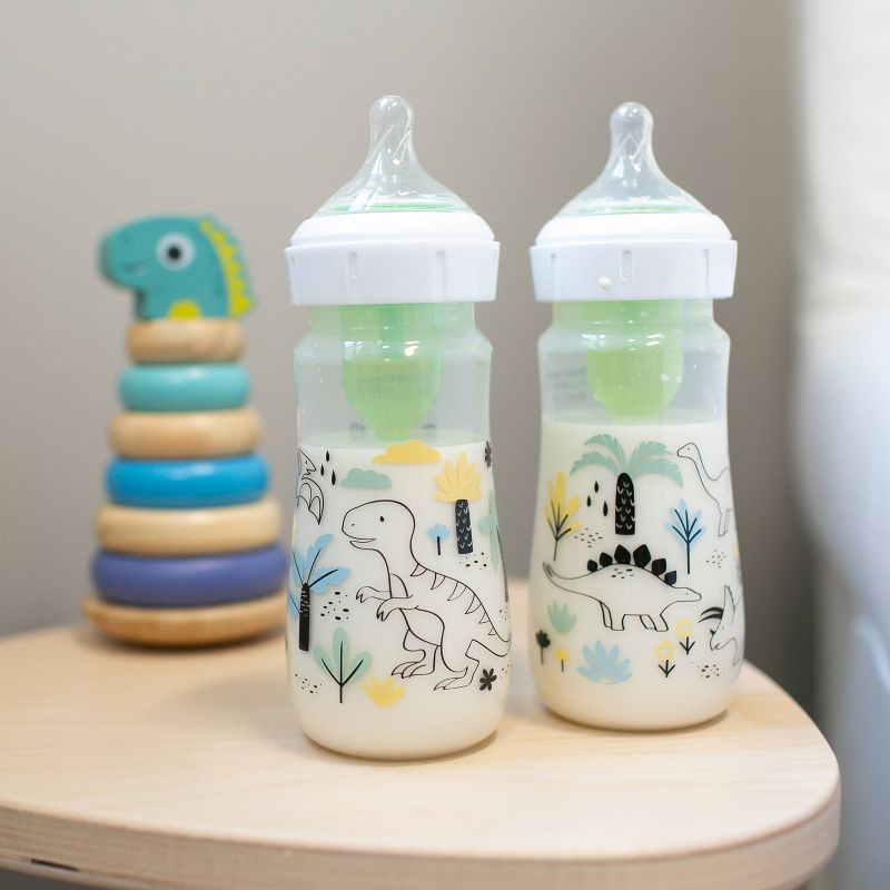 Dr. Brown&#39;s Anti-Colic Options+ Wide-Neck Baby Bottle - Dino Designs - 9 fl oz/2pk, 4 of 9