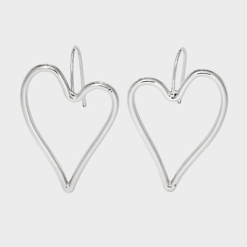 Heart Shaped Threader Earrings - Universal Thread&#8482; Silver, 1 of 5