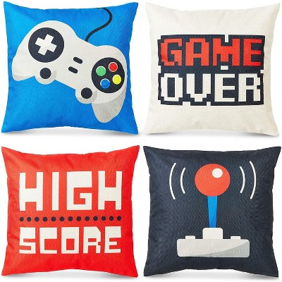 Juvale Set of 4 Video Games Theme Decorative Throw Pillow Case Cushion Covers  18 x 18 in