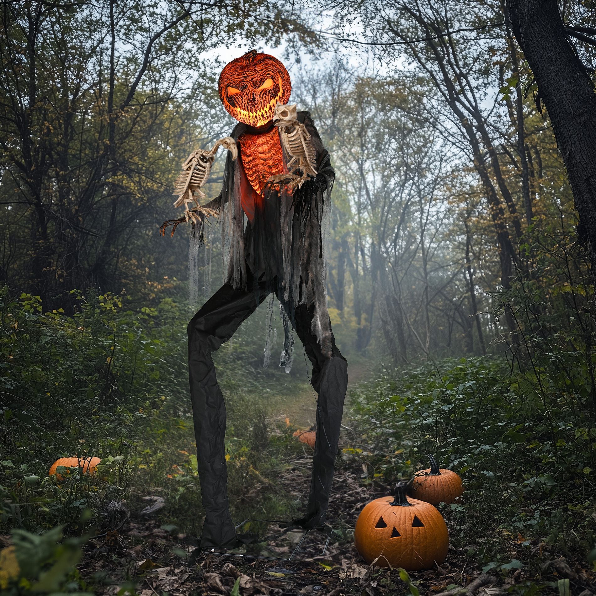Yescom 7 Ft Scary Animated Pumpkin with Vulture & Owl Skeleton Halloween Decorations Party 2025 Black