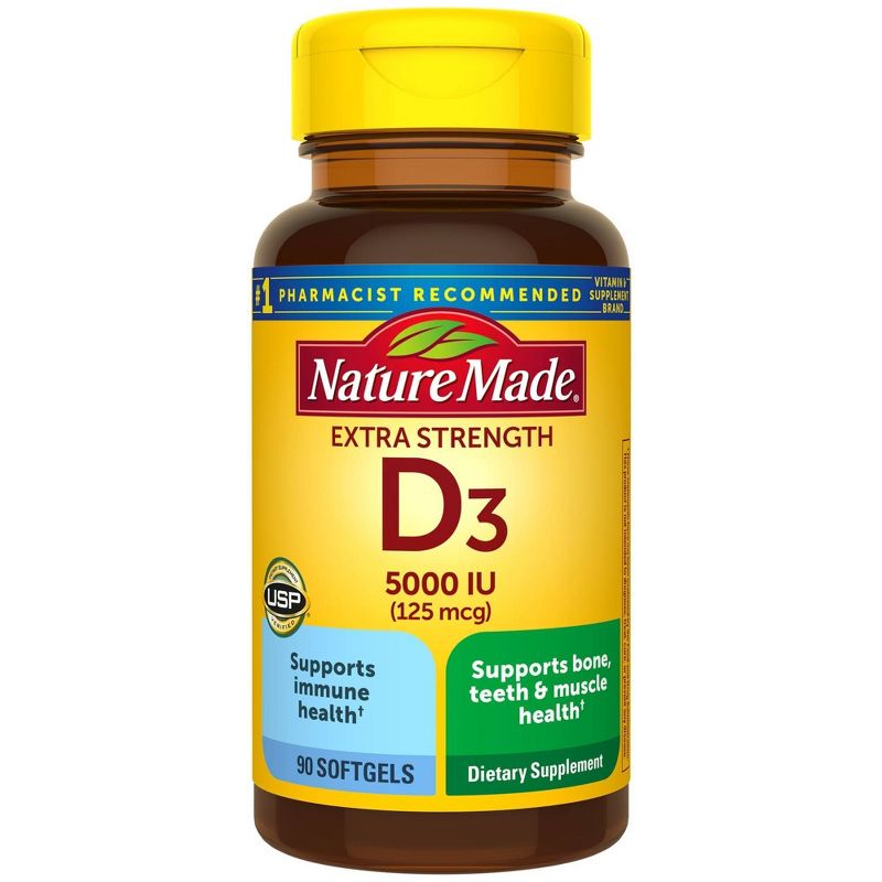 Nature Made Extra Strength Vitamin D3 5000 IU (125 mcg), Bone Health and Immune Support Softgels, 3 of 14